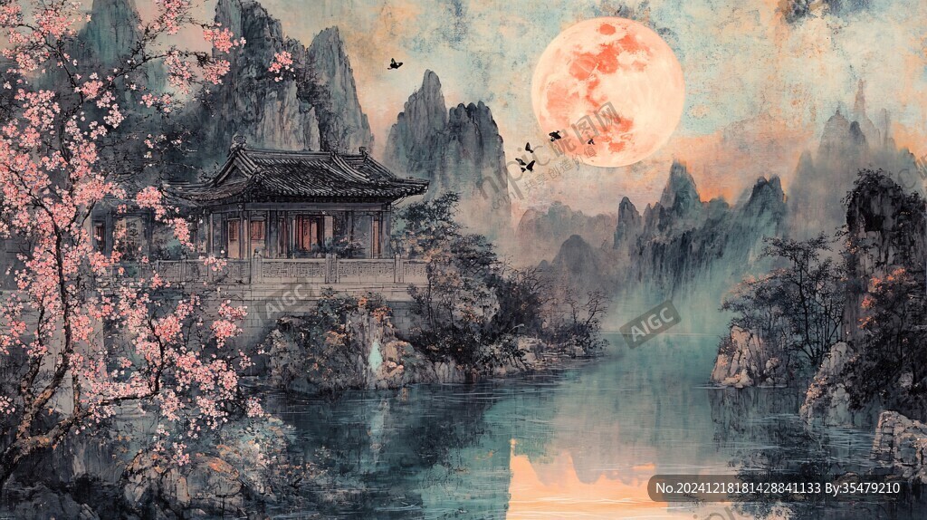 桃花源记古风山水插画