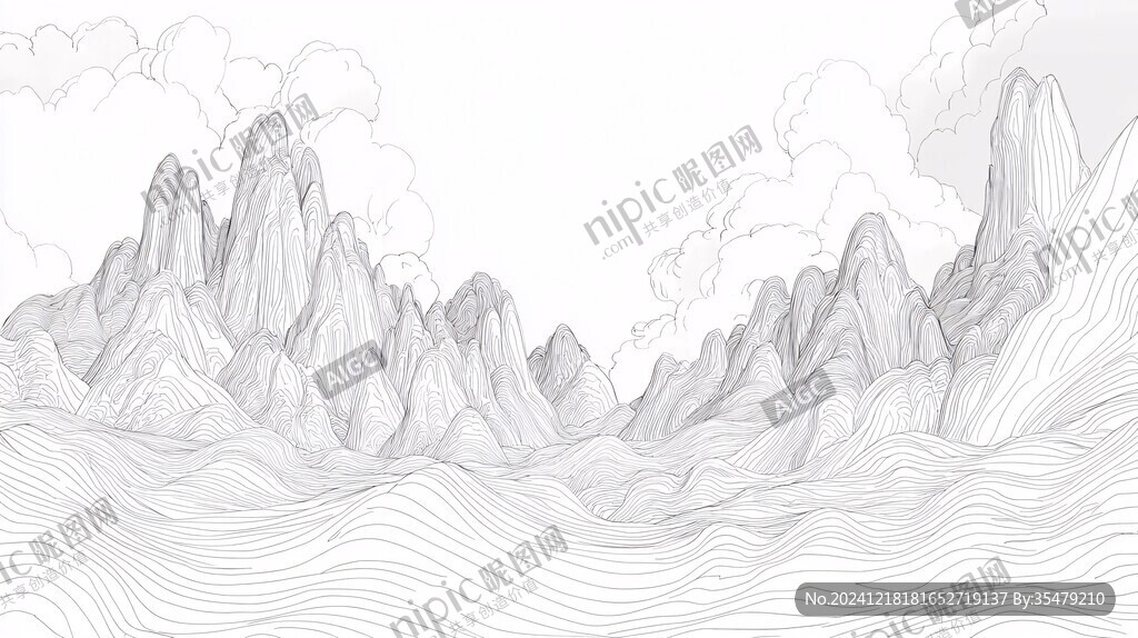 山水线包装插画