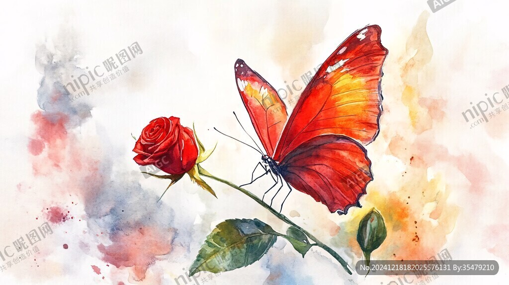 唯美花卉水彩蝴蝶