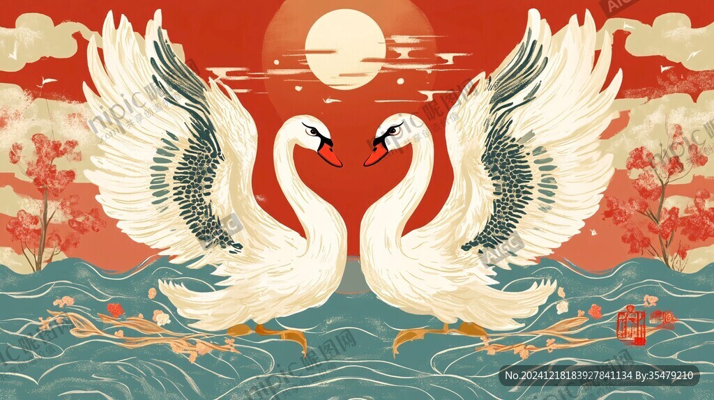 旭日东升仙鹤插画