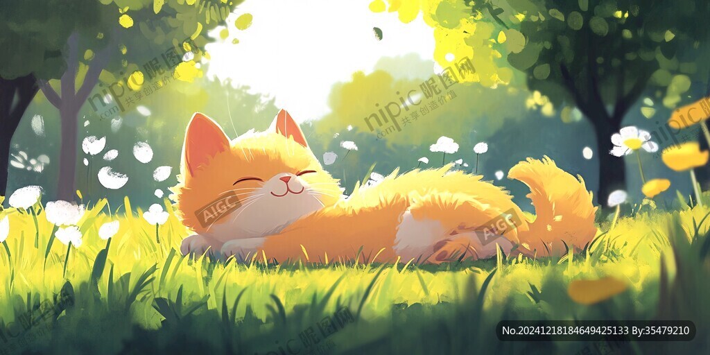 晒太阳的猫插画