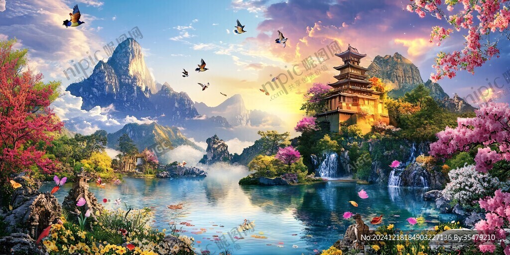 楼阁山水意境画