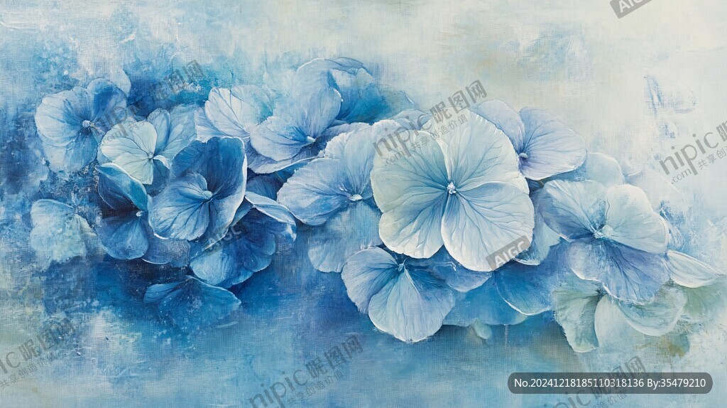 蓝色唯美小花装饰画