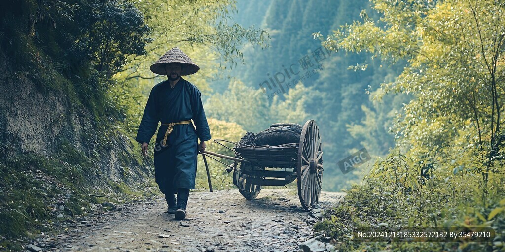 古道撑伞大的人