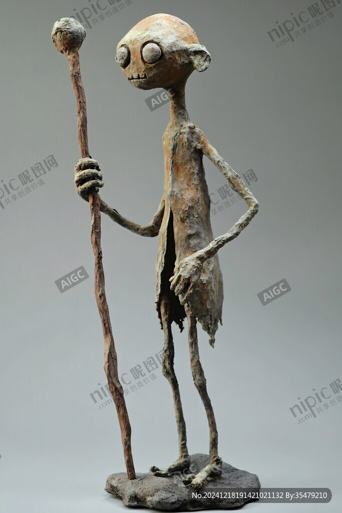 彩绘持杖男陶俑