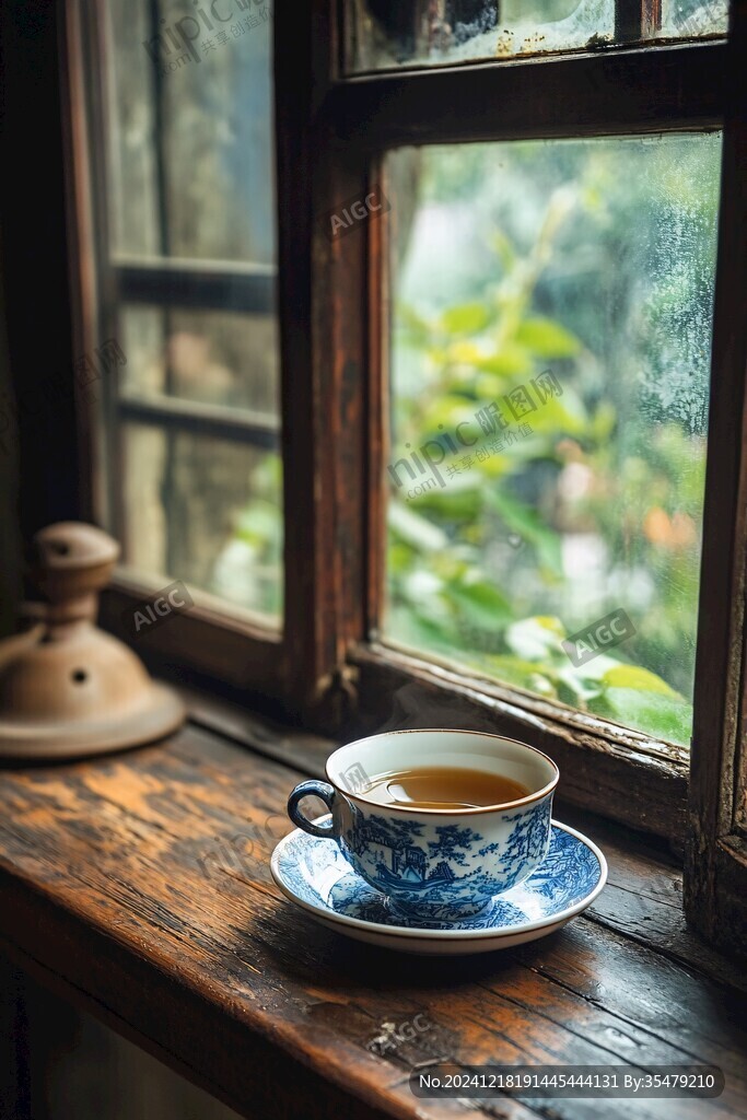 在窗前喝茶很惬意