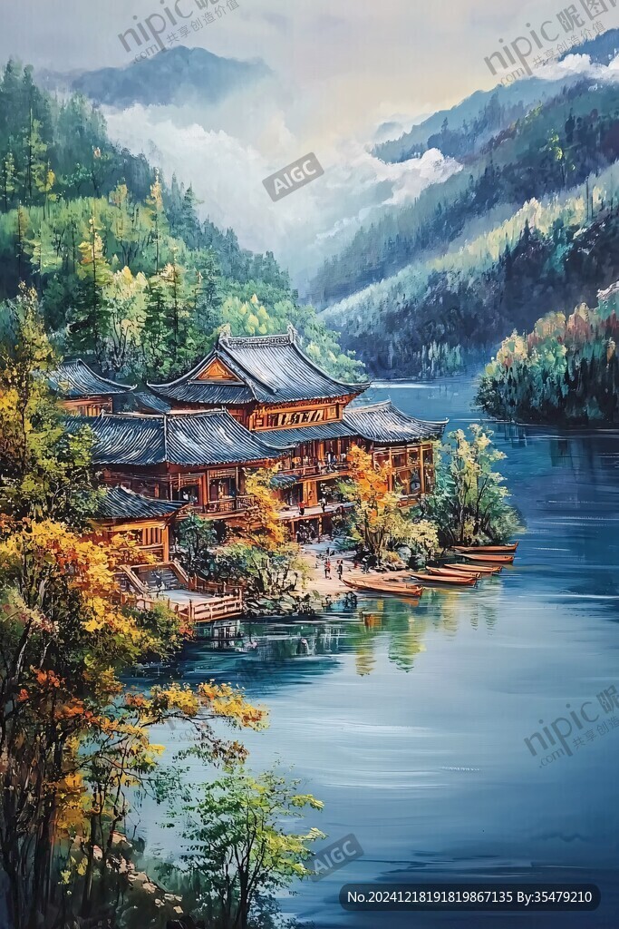 吊脚楼油画