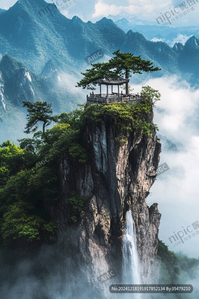 禅意山水山峰云雾风景