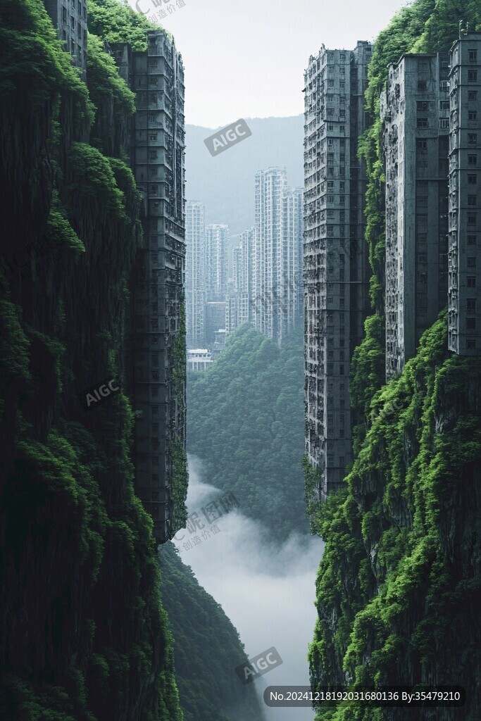 树丛茂密高楼直上云端