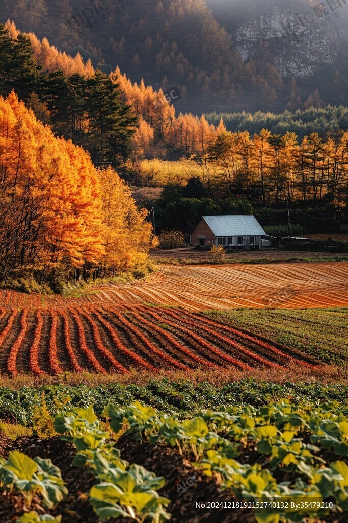 秋色远山农田