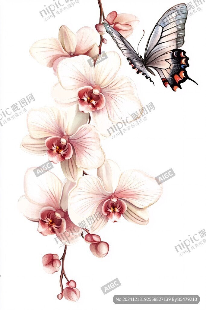 桃花蝴蝶插画