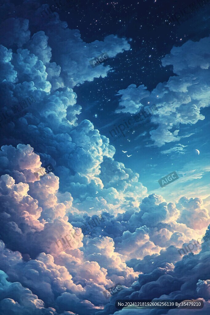 几何晶格蓝天白云云朵