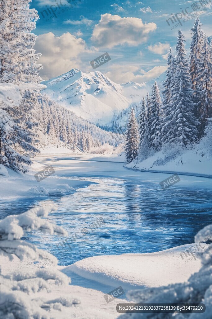 雪山森林河流