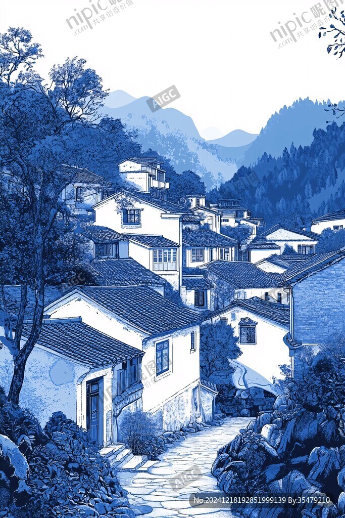 山村民居插画