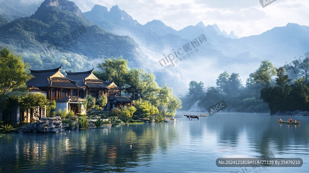 中式群山湖水山居
