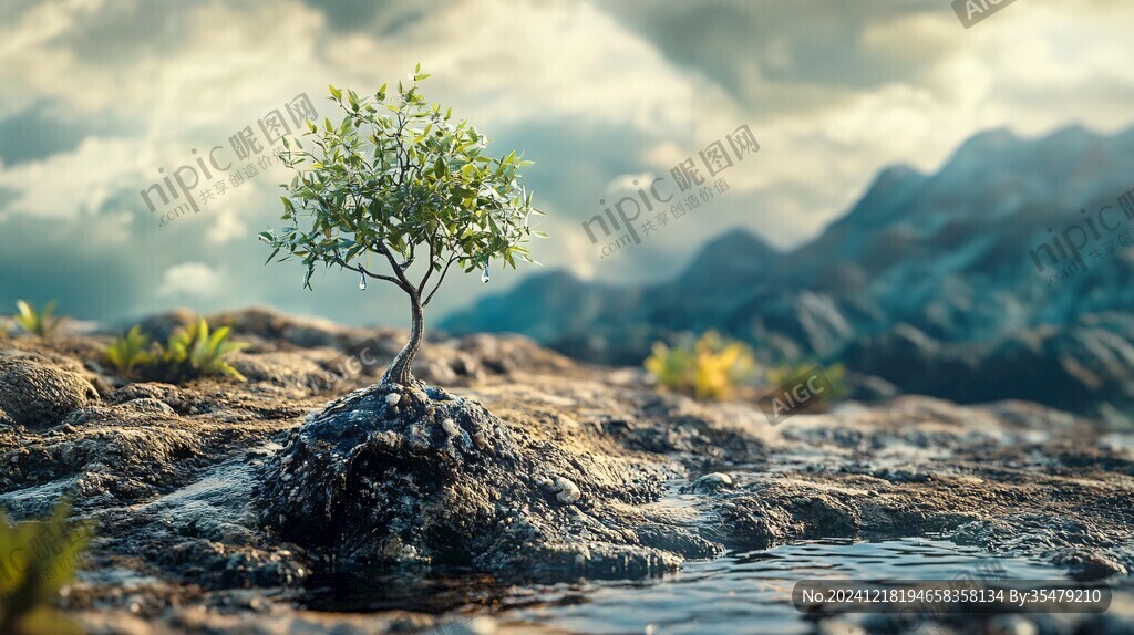急流下生长的植物