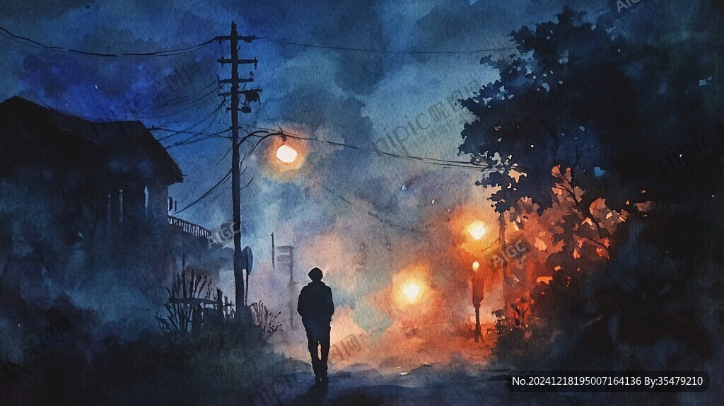 夜晚雨中行走的人