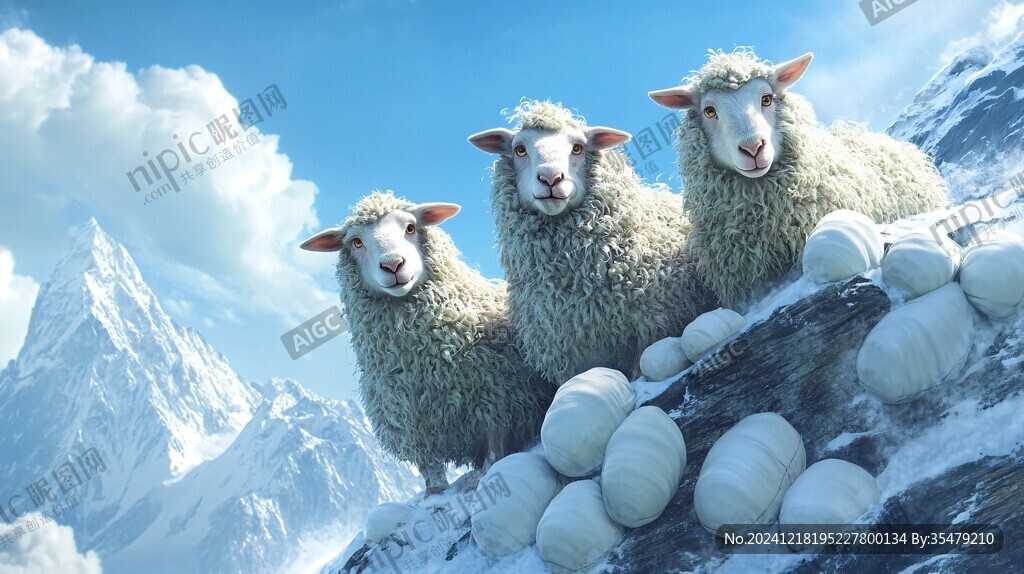 放羊绵羊牧羊群雪地