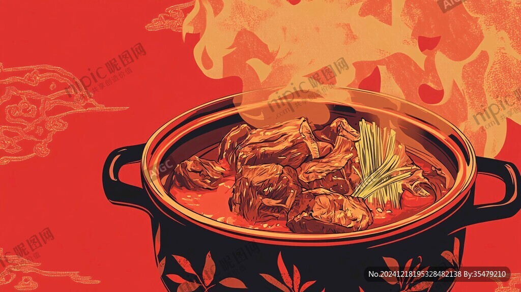鲍鱼鸡煲插画