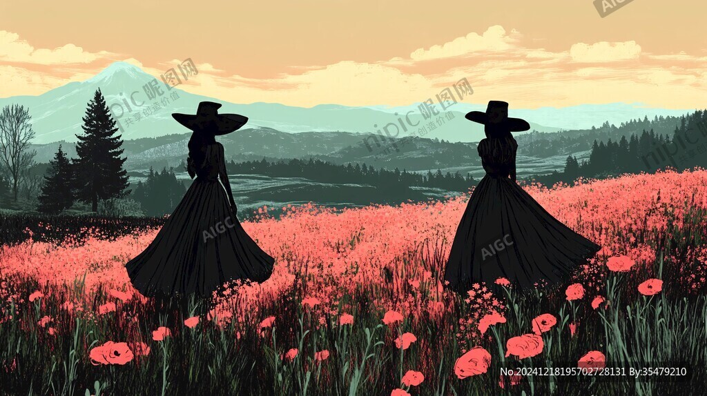 花丛女人背影