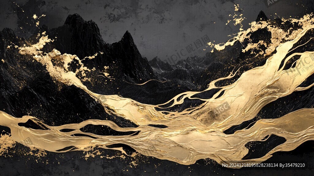 金色水墨群山背景墙