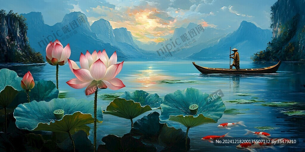 巨幅山水画现代莲花画