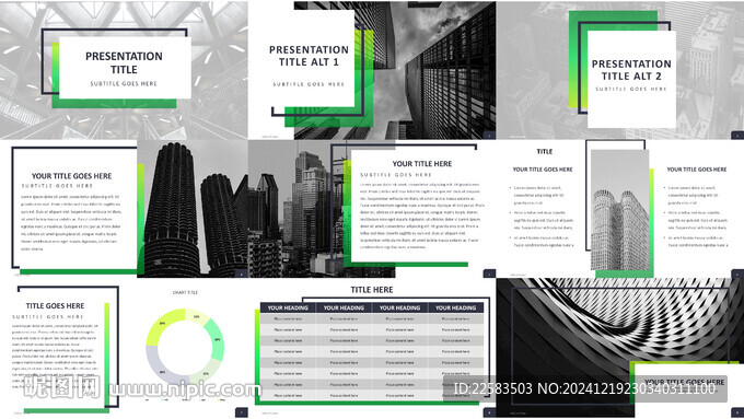 绿色渐变创意窗口城市建筑PPT
