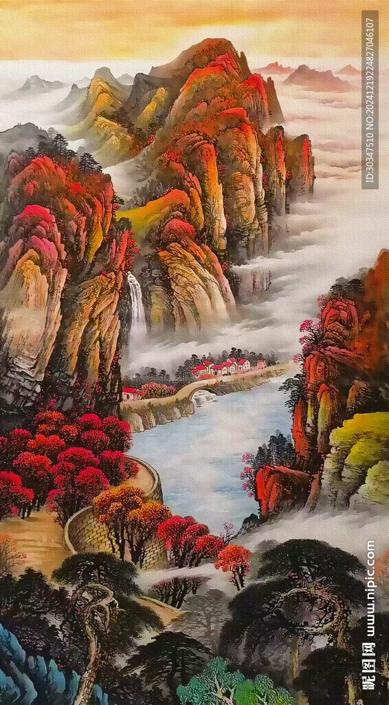 鸿运当头山水画