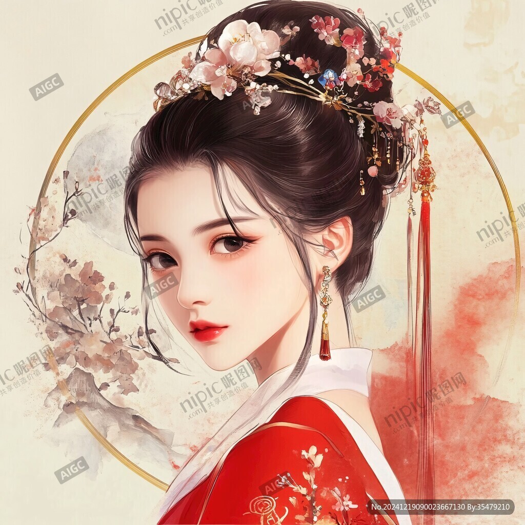 古风美女头像插画封面