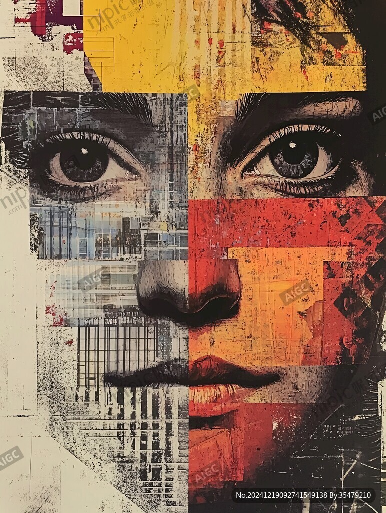 人脸色块拼接装饰画