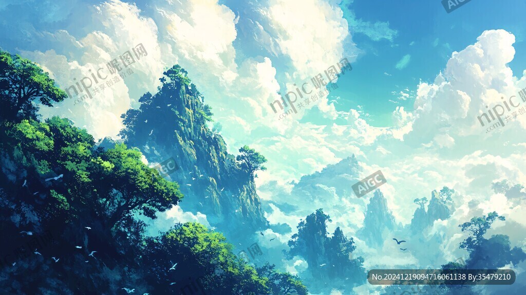 天界晓钟风景插画