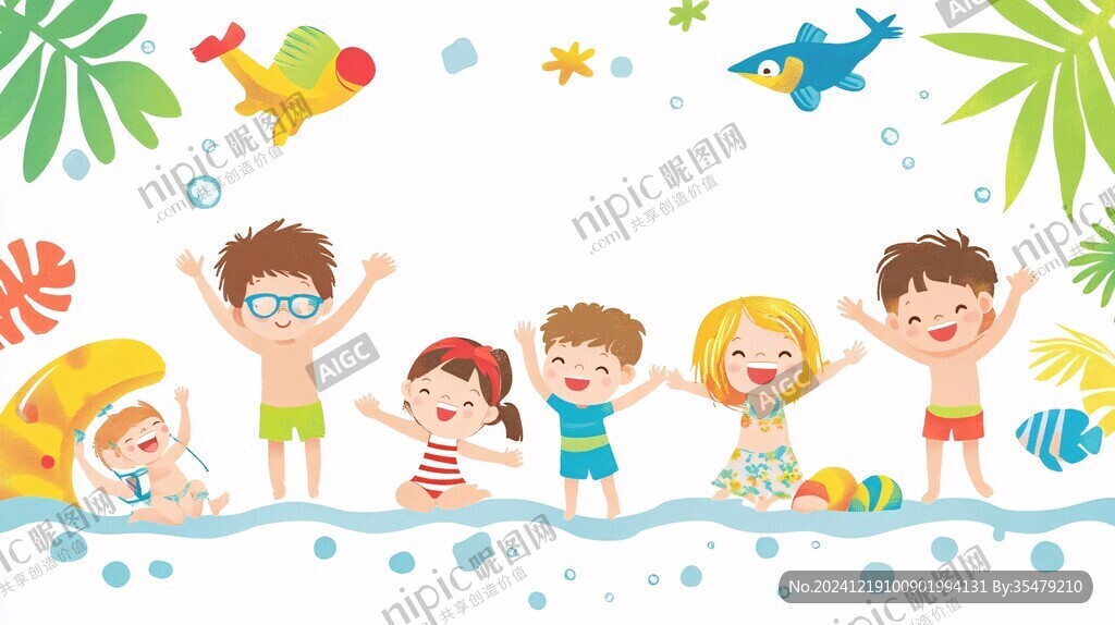 儿童游泳插画