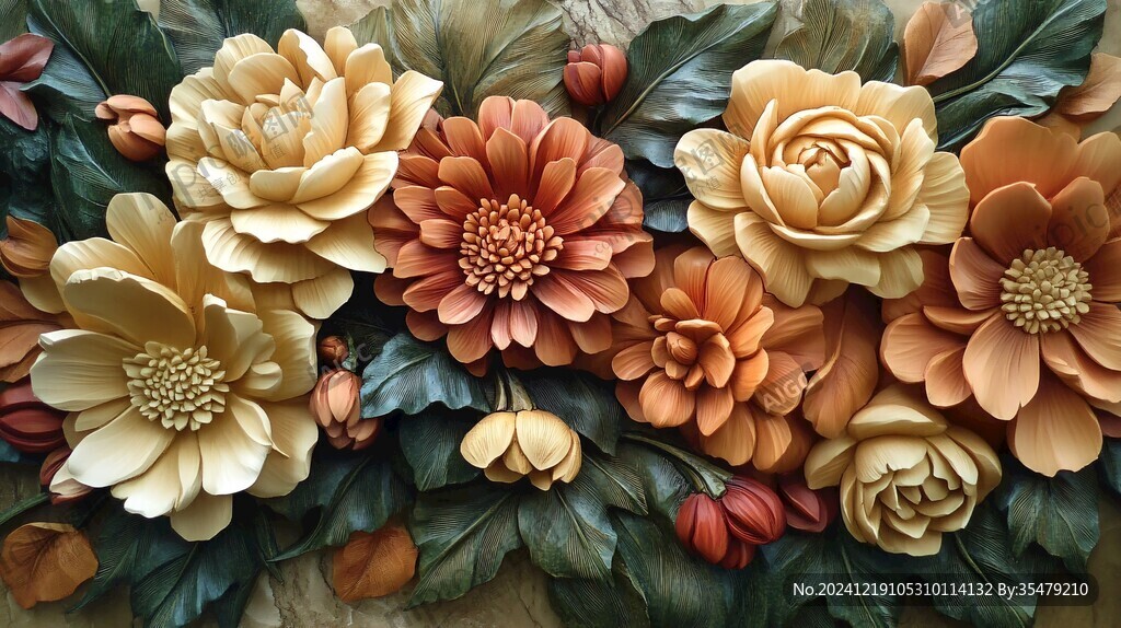 3d浮雕缤纷花卉