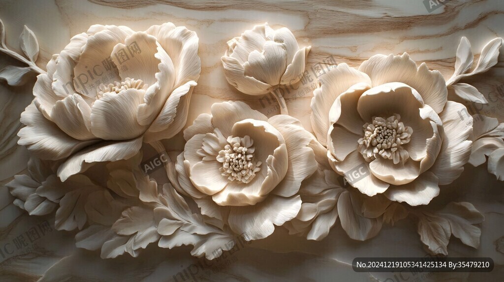 3d浮雕金属牡丹花