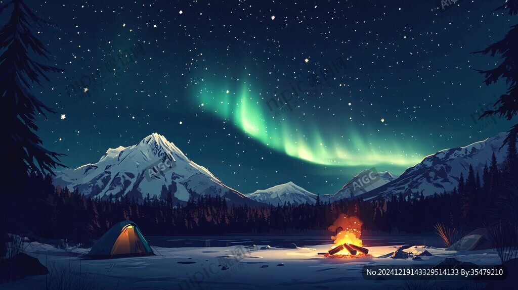 户外露营插画kv