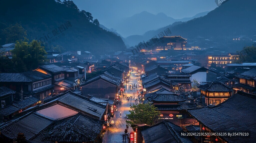 唯美古镇夜色