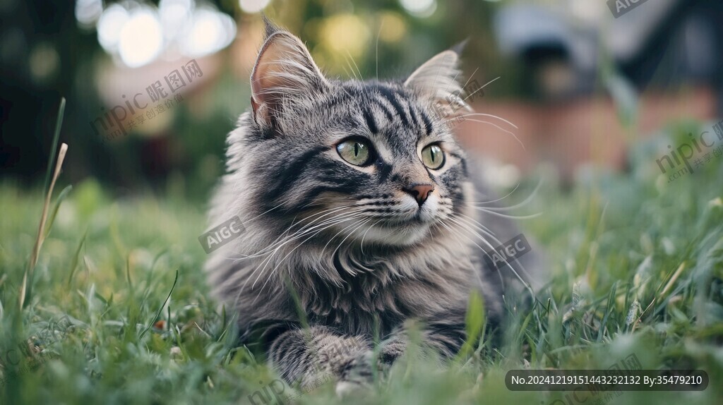 草坪上的狸花猫