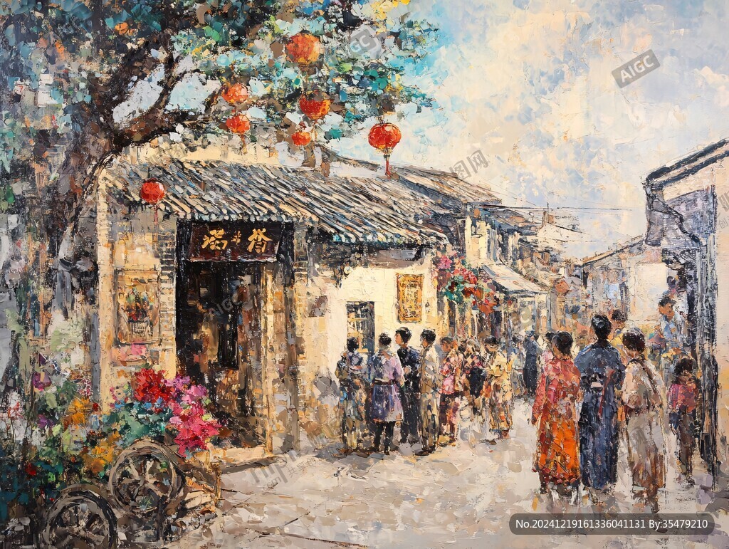 油画古街巷