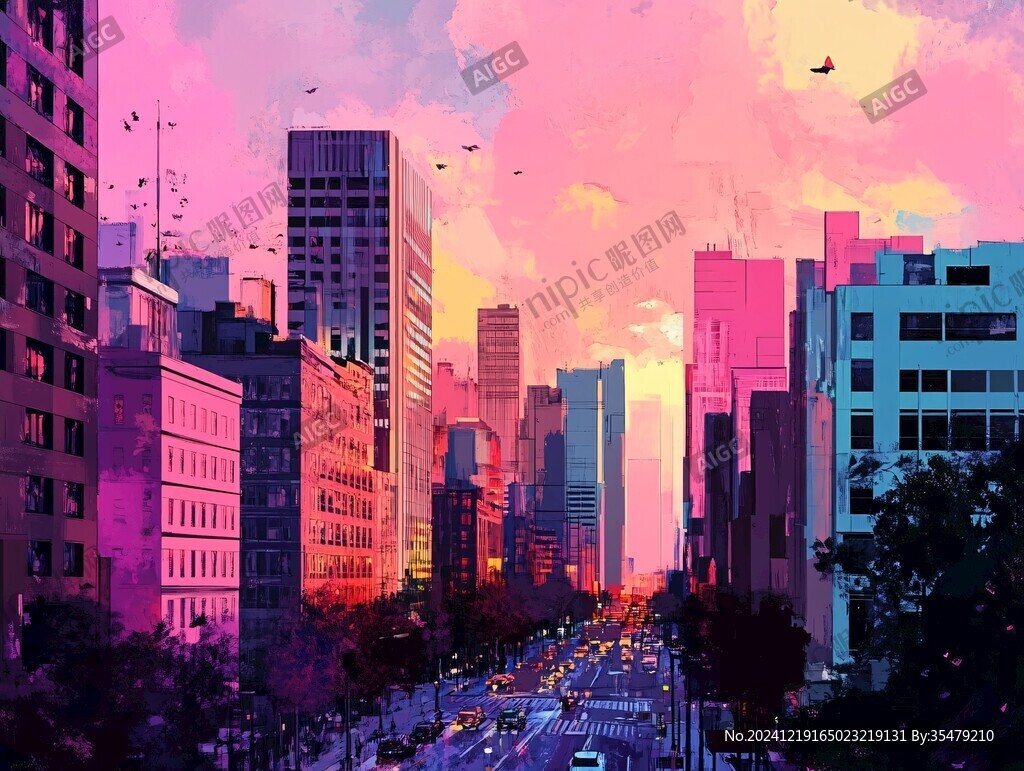 日落街道插画
