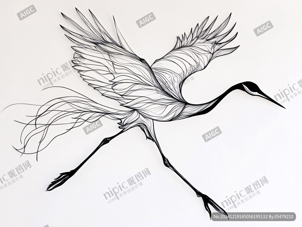 线描仙鹤