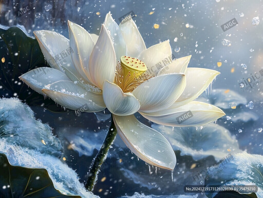 冷色调荷花图