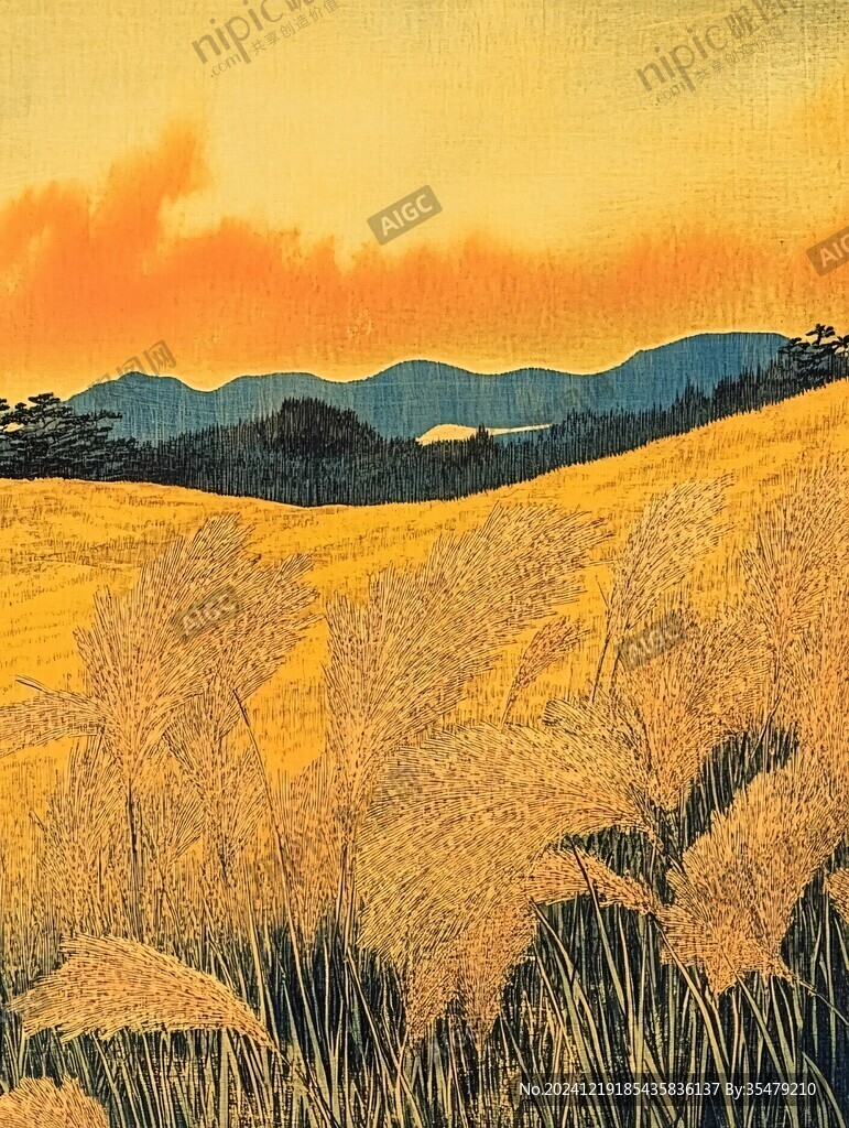 金色稻田抽象画