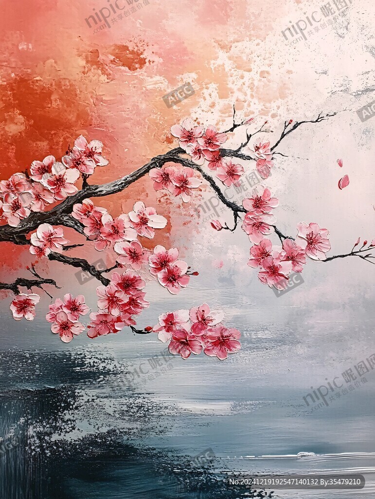 桃花油画装饰画