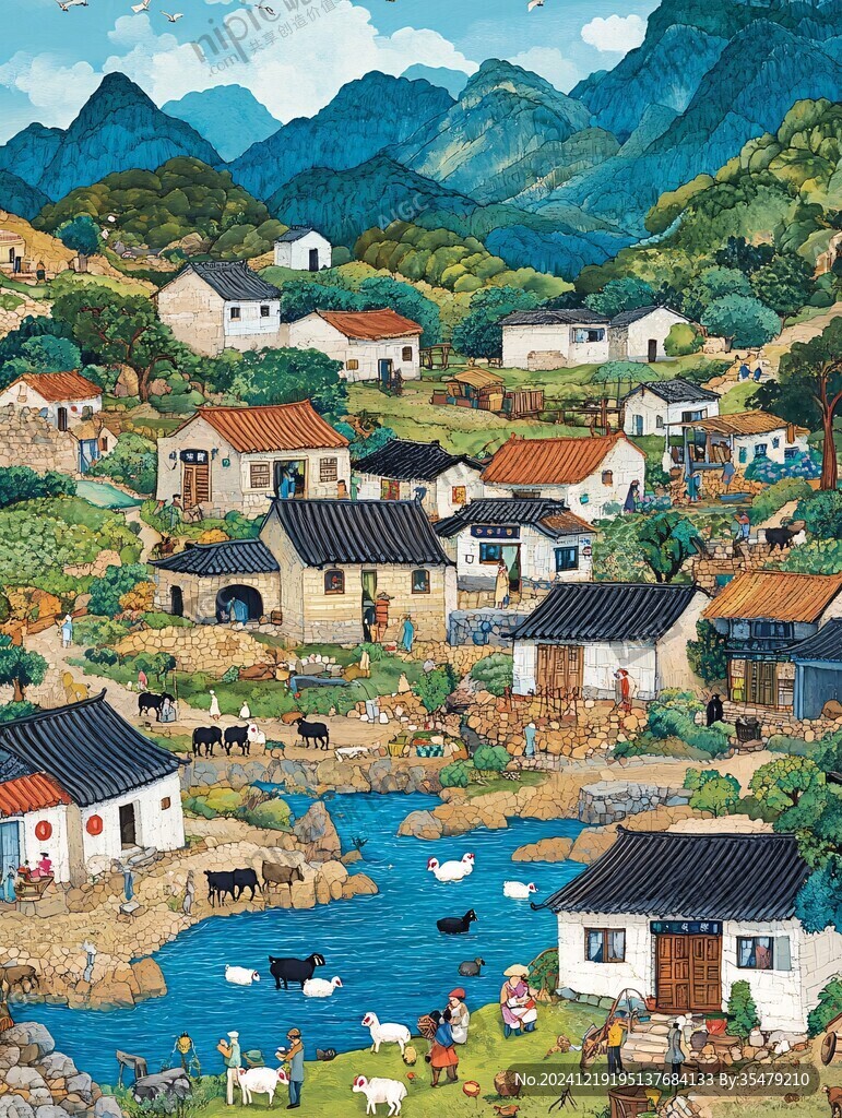 山村民居插画