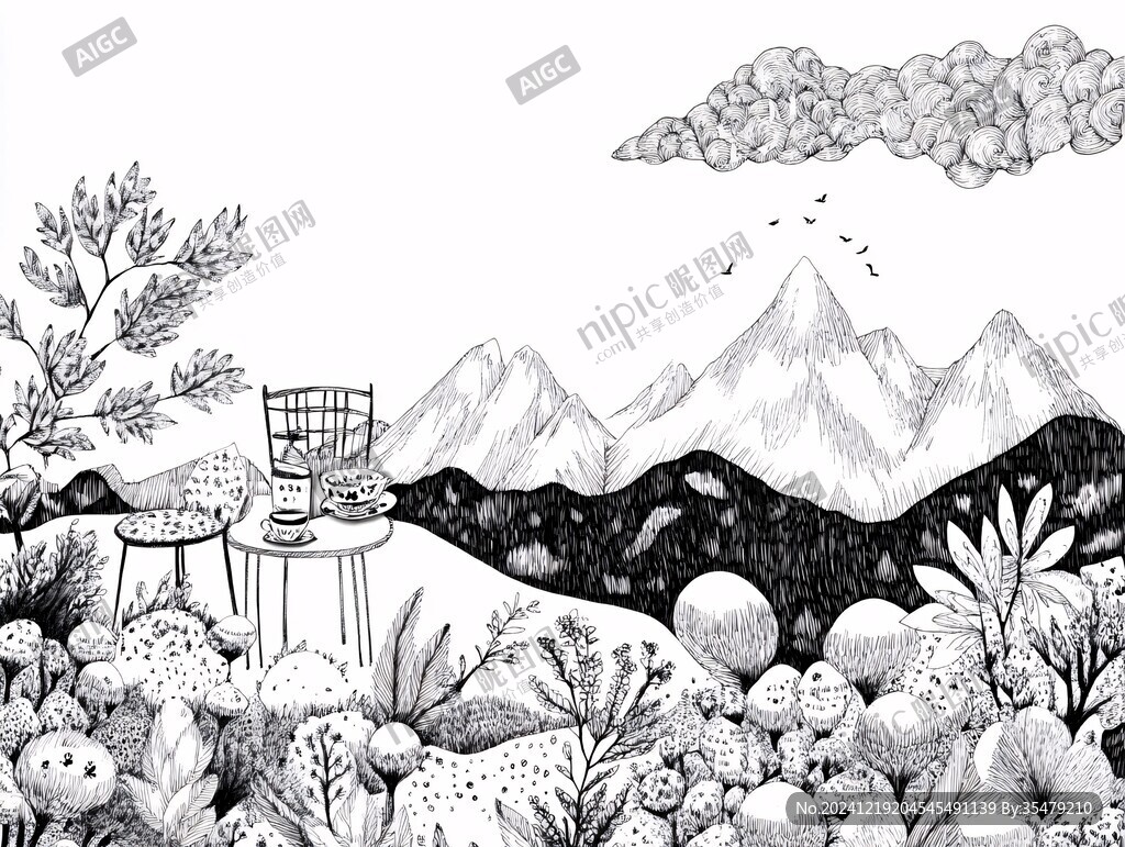 黑白手绘插画
