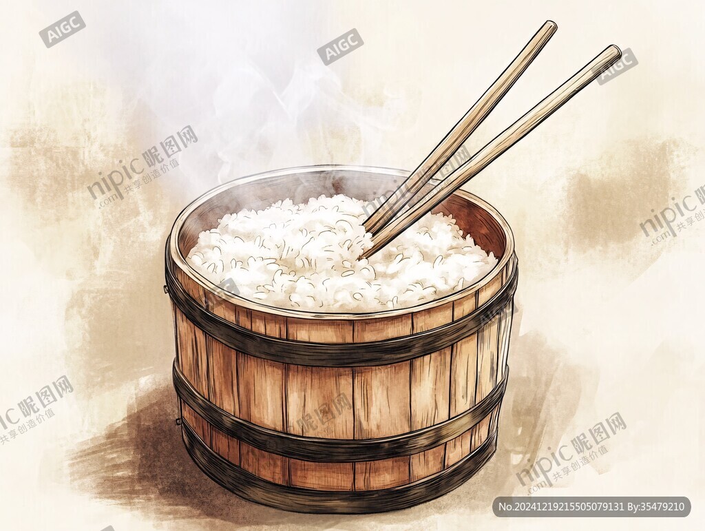 木桶饭插画