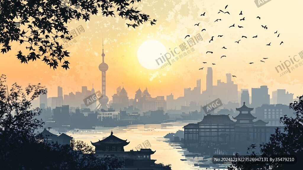华东地区城市建筑插画