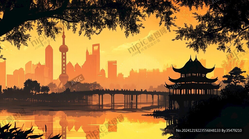 华东地区城市建筑插画