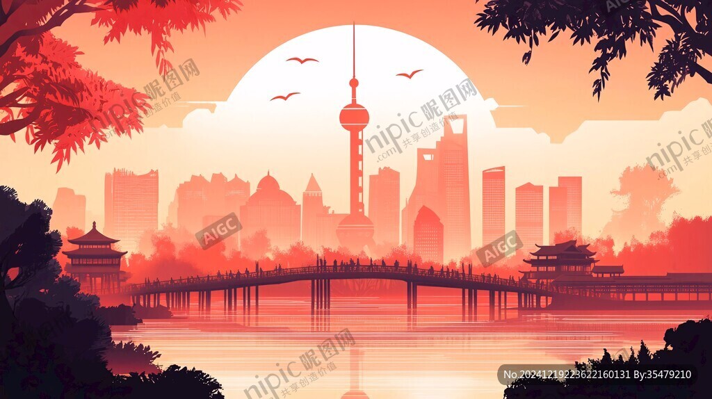 华东地区城市建筑插画