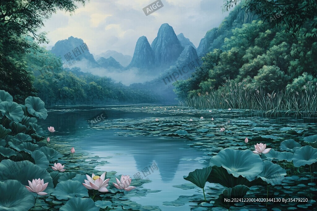 油画荷塘月色